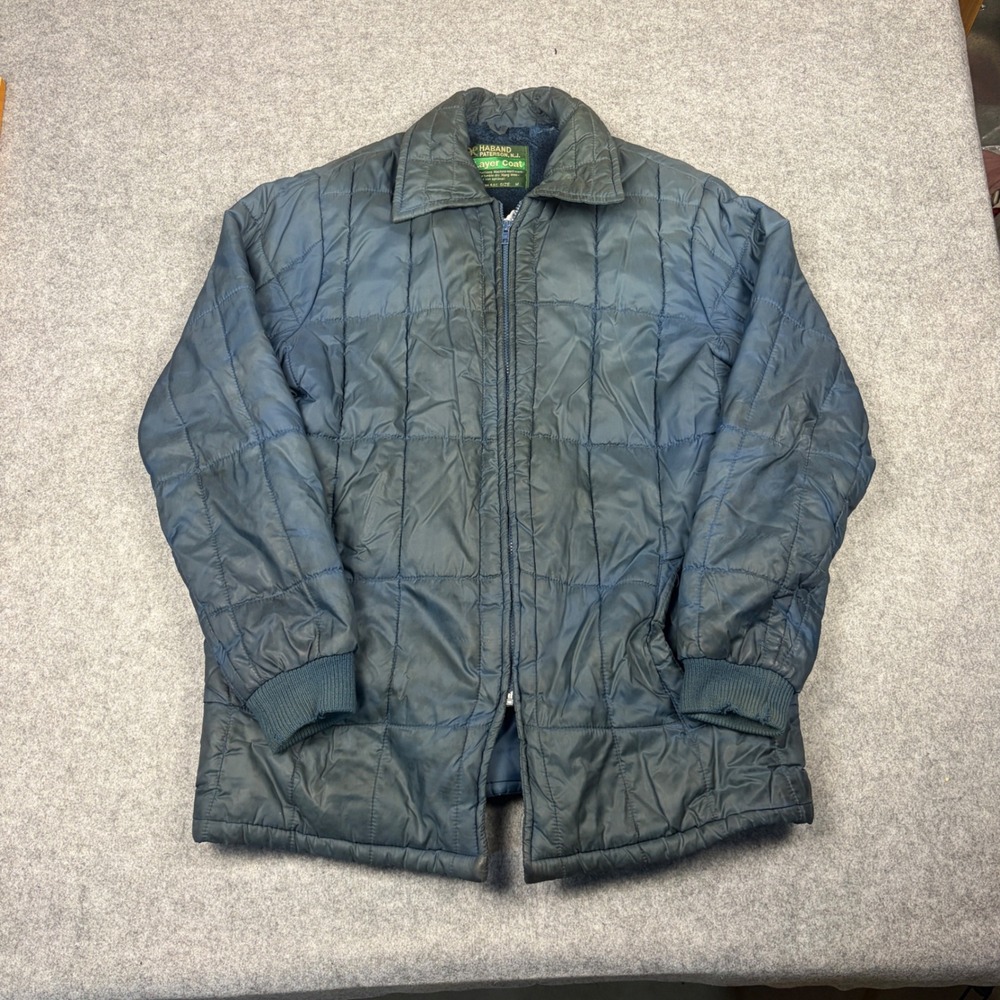 Vintage Haband Paterson NJ 3 Layer Coat Mens Medium Blue Quilted Zip Jacket